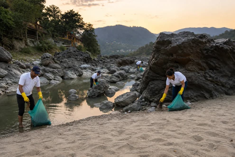 Volunteers serving along the Ganga