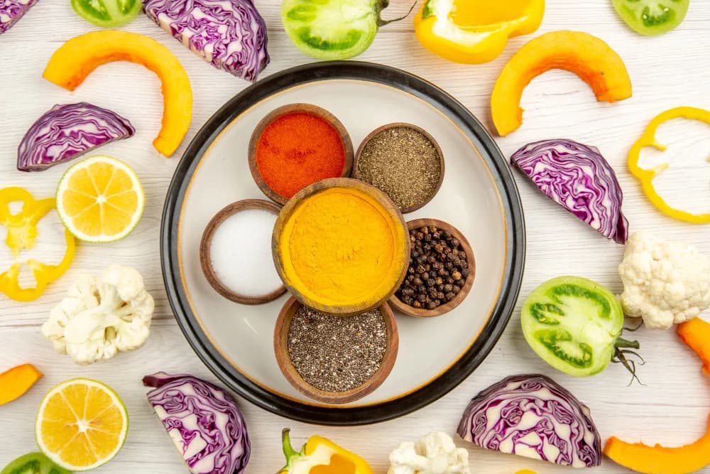 Wholesome yogic meal with fresh ingredients in Kerala