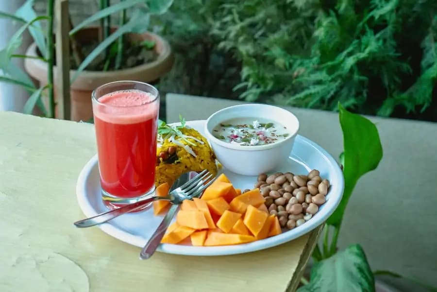 Vegetarian meal served at Pure Soul Yoga School