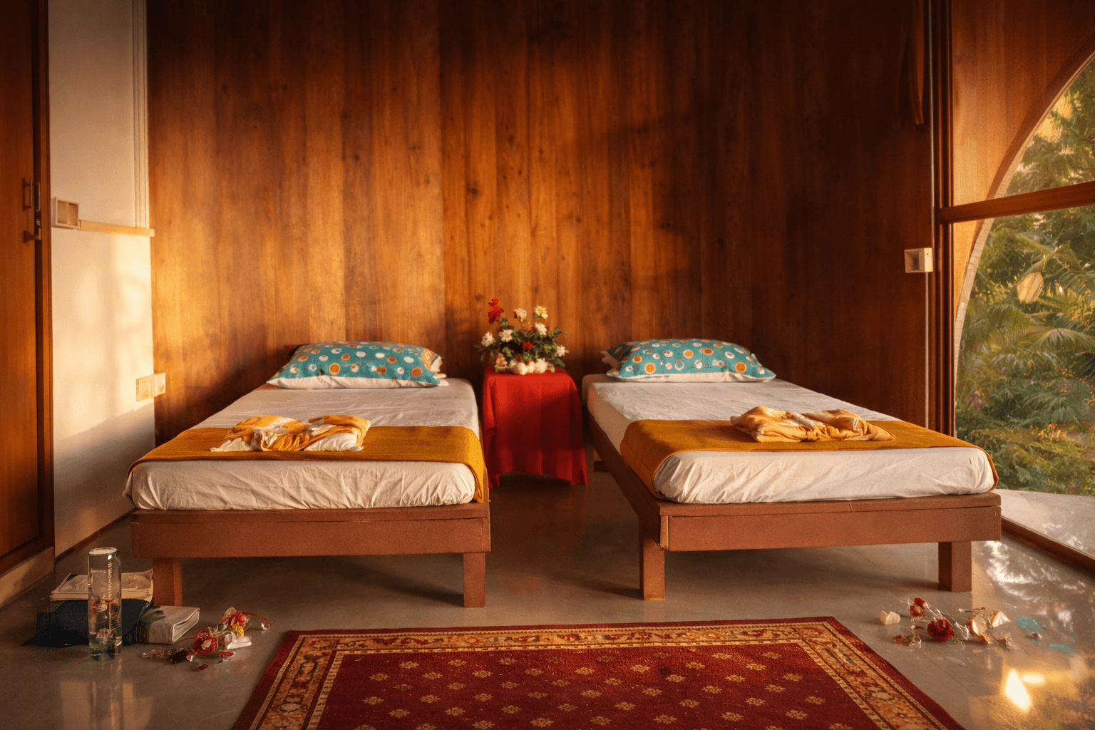 Comfortable yoga accommodation room at Pure Soul Yoga School Kerala