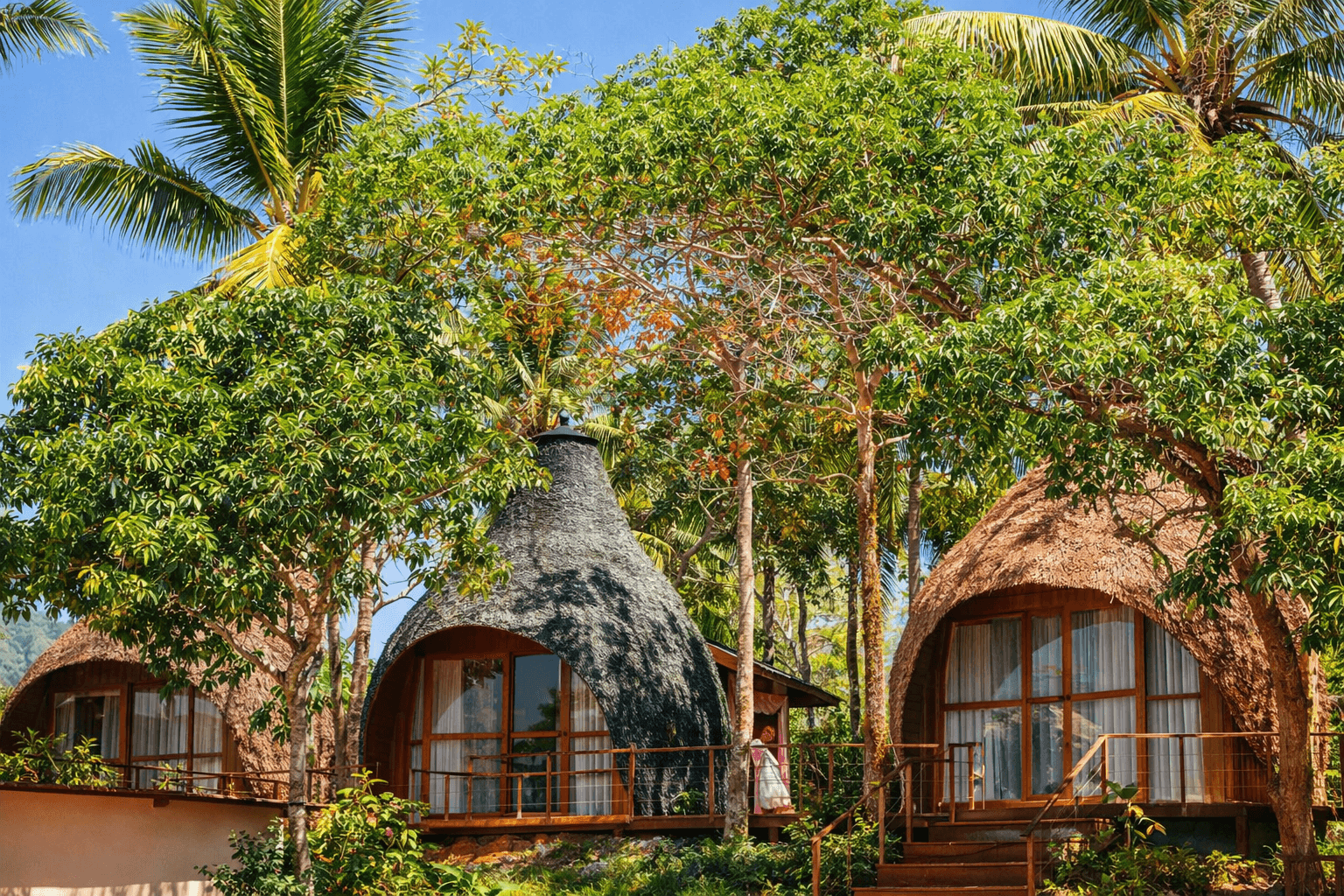 Bright private accommodation room for yoga students in Kerala