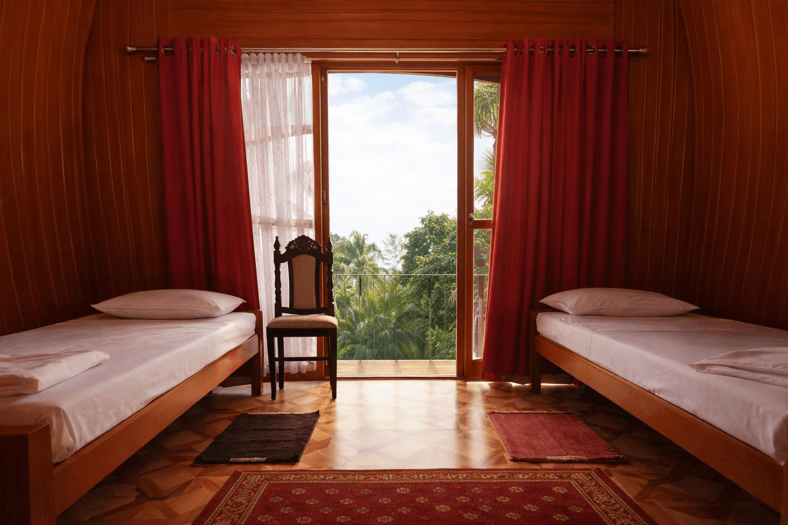 Peaceful guest room at the Kerala yoga retreat