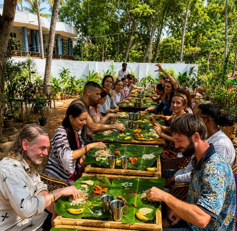 Healthy sattvic food prepared for yoga retreat guests in Kerala