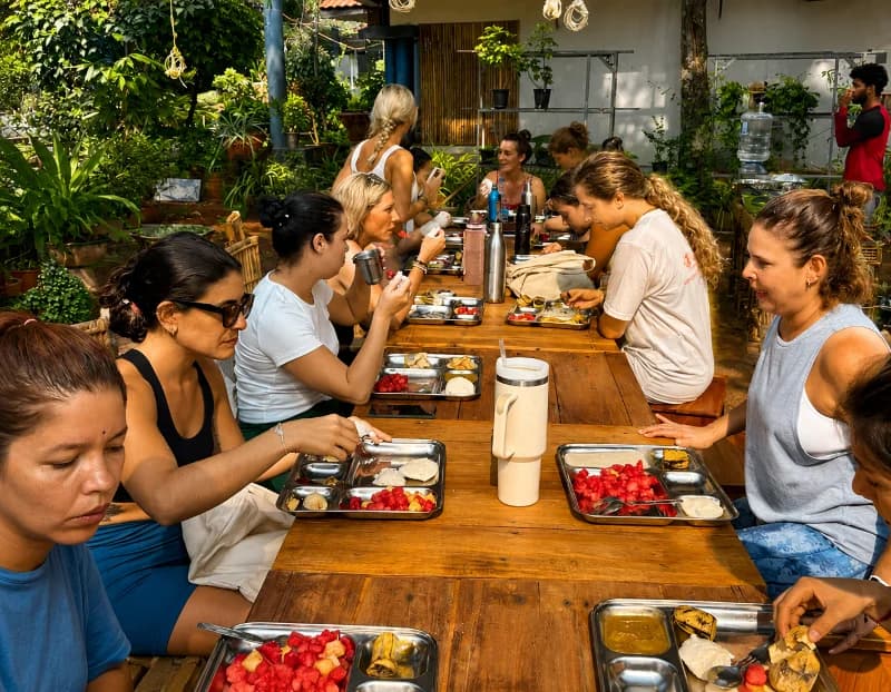 Wholesome yogic meal with fresh ingredients in Kerala