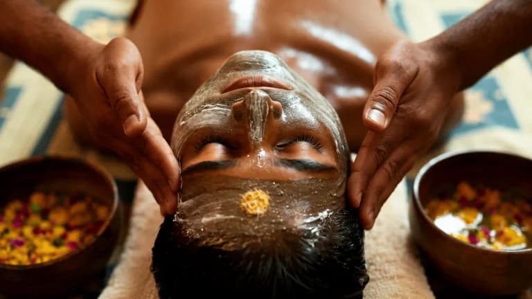 Herbal facial and face massage therapy